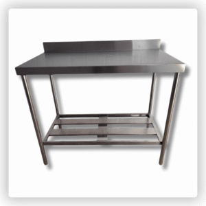 Bancada de Inox 1,10m com Rodobanca e Prateleira Gradeada