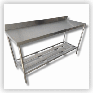 Bancada de Inox 1,80m com Rodobanca e Prateleira Gradeada