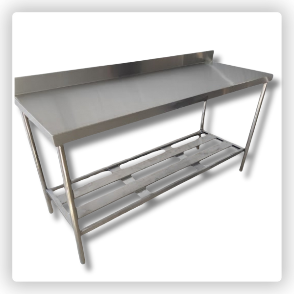 Bancada de Inox 1,80m com Rodobanca e Prateleira Gradeada