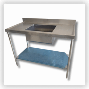 Pia de Inox 1,10m com Bojo e Prateleira Lisa