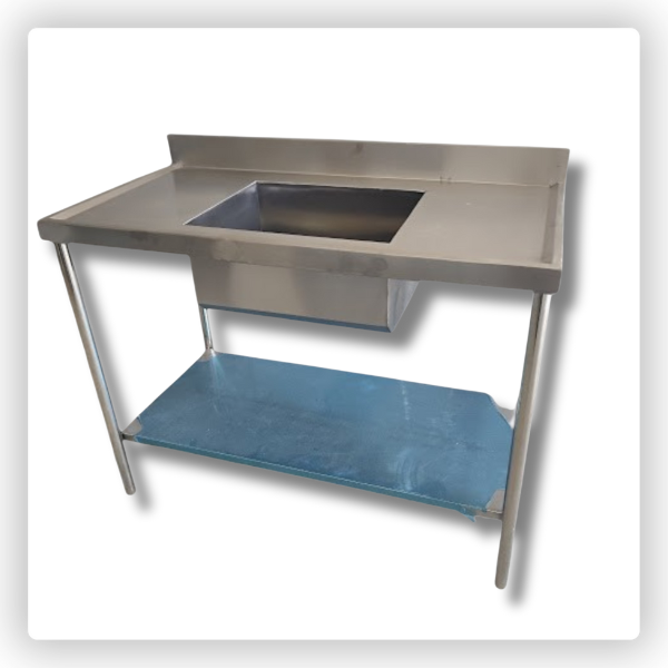 Pia de Inox 1,10m com Bojo e Prateleira Lisa