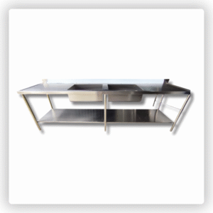Pia de Inox 2,80m com Dois Bojos e Prateleira Lisa