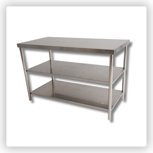 Bancada de Inox 1,10 m – com 2 Prateleiras Lisa/Gradeada