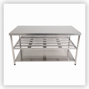 Bancada de Inox 1,80 m – com 2 Prateleiras Lisa/Gradeada