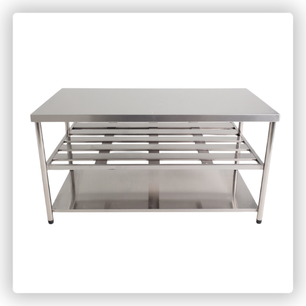 Bancada de Inox 1,80 m – com 2 Prateleiras Lisa/Gradeada